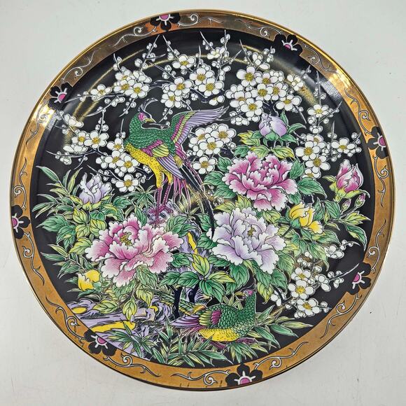 Vintage gold rim Floral Porcelain bird peacock porcelain platter plate 10